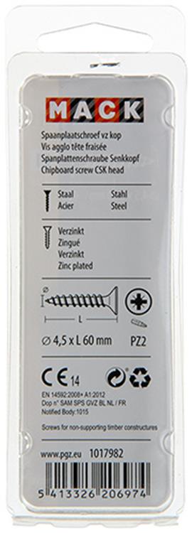 Load image into Gallery viewer, Mack 1017982 - spaanplaatschroef vz kop geelverz. 25st 4,5 x 60 mm | 5 stuks
