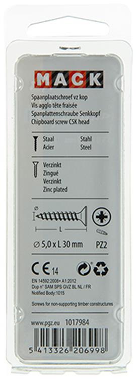 Load image into Gallery viewer, Mack 1017984 - spaanplaatschroef vz kop geelverz. 40st 5,0 x 30 mm | 5 stuks
