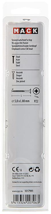 Mack 1017991 - spaanplaatschroef vz kop geelverz. 20st 5,0 x 80 mm | 5 stuks