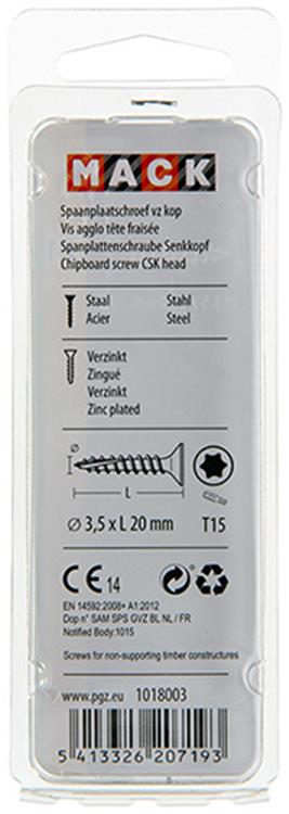 Load image into Gallery viewer, Mack 1018003 - spaanplschr.vzkop-zelfb. geelverz.100 st 3,5 x 20 mm | 5 stuks
