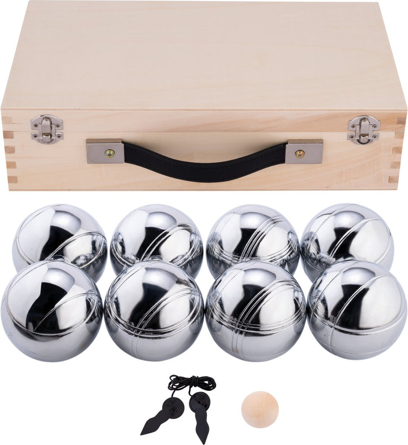 Load image into Gallery viewer, Engelhart metalen jeu de boules - 8 ballen in houten kist - luxe set - pétanque - boules - metalen ballen - geschikt voor elke jeu de boules baan - longfield
