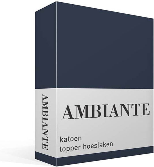 Ambiante cotton uni topper hoeslaken - lits-jumeaux - dark blue