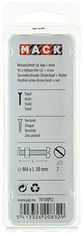 Load image into Gallery viewer, Mack 1018092 - metaalschroef cyl. kop + moer verz. 40 st m4 x 30 mm | 5 stuks
