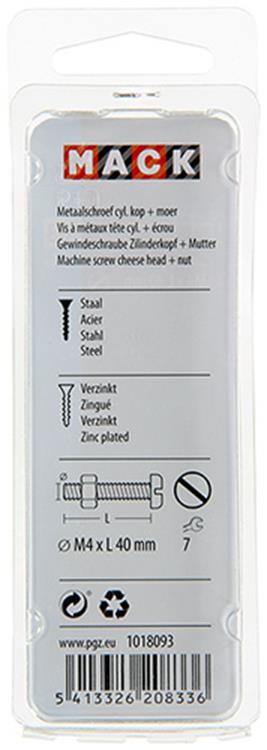 Load image into Gallery viewer, Mack 1018093 - metaalschroef cyl. kop + moer verz. 34 st m4 x 40 mm | 5 stuks
