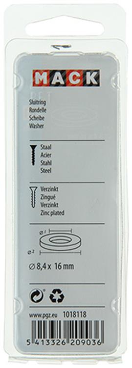 Mack 1018118 - sluitring staal verzinkt 100 st 8,4 x 16 mm | 5 stuks