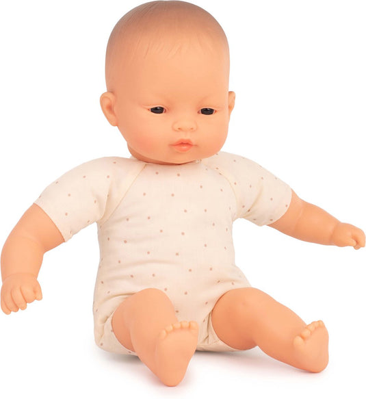 Miniland babypop met stoffen lijfje - aziatisch 32cm - met vanillegeur - waterdicht - 10 maanden