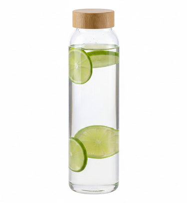 Alpina glazen waterfles drinkfles sportfles - helder transparant - met bamboe dop - 1000 ml
