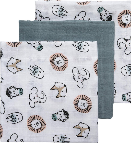 Meyco baby animal hydrofiele doeken - 3-pack - multicolour - 70x70cm