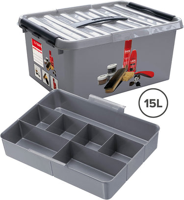 Sunware q-line schoenpoetsdoos met inzet 15l - 40x30x18 cm - metaal zwart