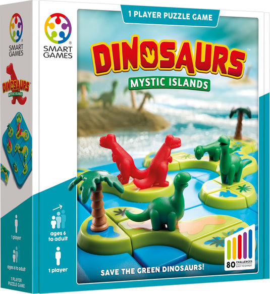 Smartgames dinosaurs: mystic islands - logisch denkspel - 80 educatieve dino uitdagingen - vormenpuzzel solospel - vanaf 6 jaar