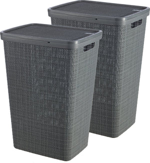 Curver jute wasmand met deksel - 58 liter - 2 stuks - donkergrijs