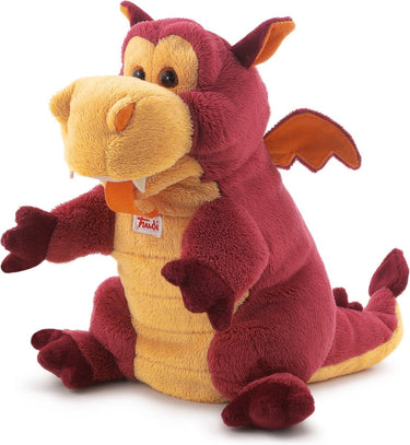 Trudi - puppets handpop draak 24 cm - handgemaakt in italie - zacht pluche - knuffeldier voor jongens en meisjes - rood bruin - 15x22x24 cm maat s