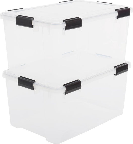 Iris airtight opbergbox - 50l - kunststof - transparant zwart - set van 2