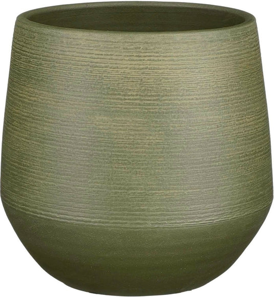 Mica decorations plantenpot - terracotta - donkergroen relief - d24 h23 cm - bloempot