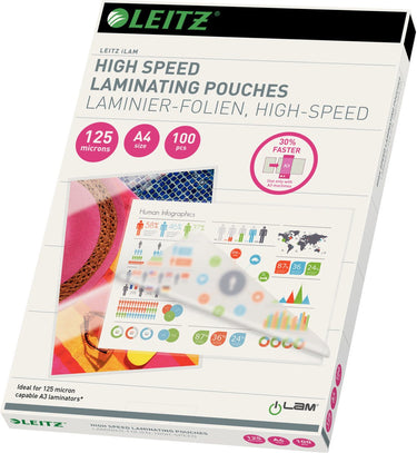Leitz lamineerhoezen a4 - geschikt voor a3 lamineerapparaten - high speed - 125 mic - 100 stuks