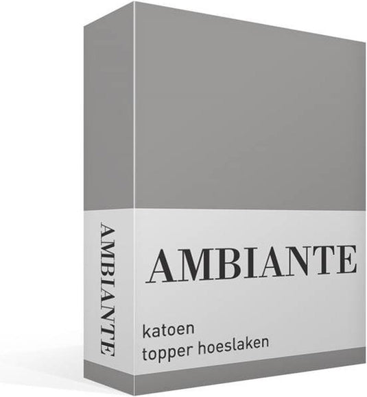 Ambiante cotton uni topper hoeslaken - lits-jumeaux - grey