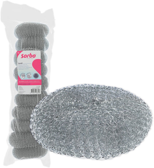 Sorbo rvs schuursponsjes - 10 stuks - metaalspons voor pannen, oven en grill - spons - 40 gram