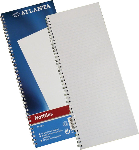 Djois atlanta notitieboek - 330 x 135 mm - spiraal binding - 50 bld 100 blz - blauw - 1 stuk