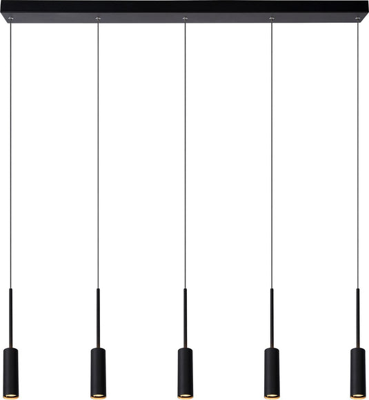 Lucide tubule - hanglamp - led - 5x7w 2700k - zwart
