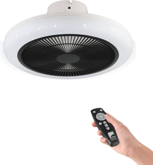 Eglo kostrena plafondventilator met lamp - ø 45,5 cm - 3 snelheden - instelbaar wit licht - dimbaar - ac longer life - wit zwart - sterren