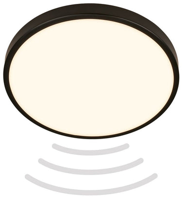 B.k.licht briloner chet - badkamerverlichting - led plafonniere - badkamer lamp - met bewegingssensor - ip54 - warm wit licht - 12w - ø29cm - zwart