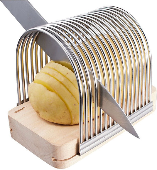 Gefu hassel hasselback aardappelsnijder – rvs en hout – voor aardappelen en groenten – 14 cm