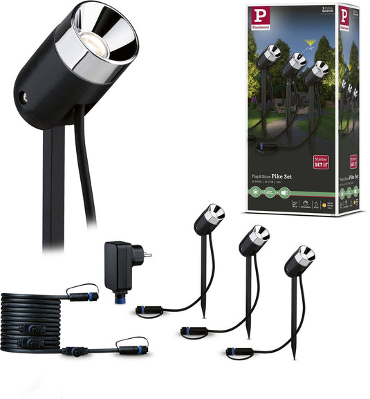 Paulmann plug shine led-tuinspots pike basisset ip65 3000k 3x2,2w 21va antraciet