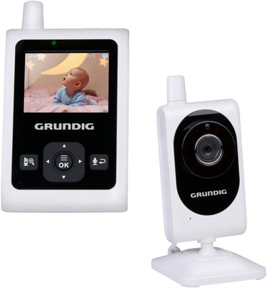 Grundig video babyfoon met camera - baby monitor met 2-inch kleurenscherm - babyphone met nachtzicht, temperatuurweergave en terugspreekfunctie - wit