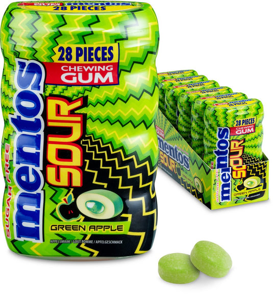 Mentos gum sour green apple - kauwgom - suikervrij - 6x28stuks