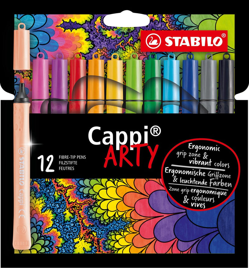 Load image into Gallery viewer, Stabilo cappi - viltstift - nooit meer je dop kwijt dankzij de dopring - arty etui met 12 kleuren + 1 dopring
