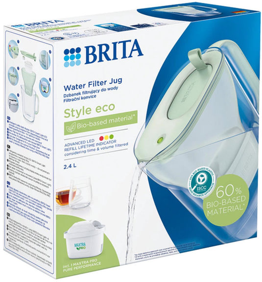 Brita waterfilterkan style eco - 2,4l - groen - incl. 1 maxtra pro pure performance waterfilter