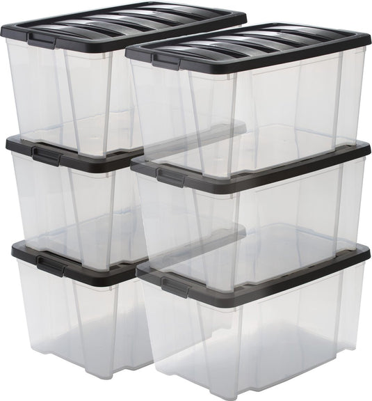 Iris handybox opbergbox - 45l - kunststof - transparant zwart - set van 6