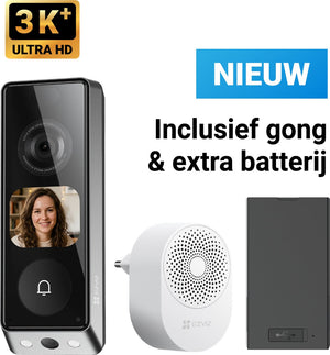 Ezviz ep8 ultra - videodeurbel met camera met ai scherm – 3k+ (6mp) dual lens – pakketdetectie – draadloos of bedraad – 32gb ingebouwde opslag – zonder abonnement