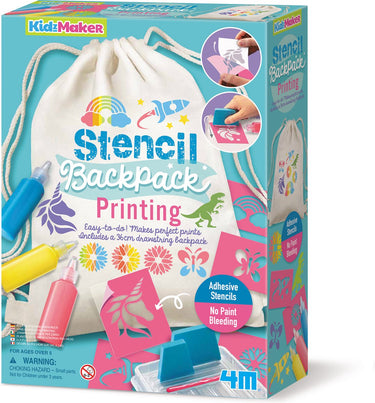 4m knutselen - pimp je rugzak met stencils en sjablonen - hobbypakket - kidzmaker art kit - 5 jaar