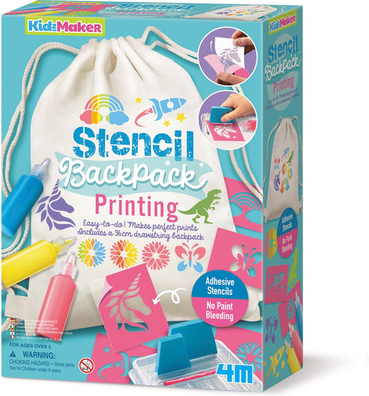 4m knutselen - pimp je rugzak met stencils en sjablonen - hobbypakket - kidzmaker art kit - 5 jaar