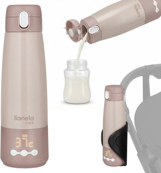Lionelo thermup bottle – draagbare melkverwarmer thermos 350 ml – melk verwarmen in 3,5 min – warmte tot 20 uur – 5 temperatuurstanden – usb-c – voor onderweg