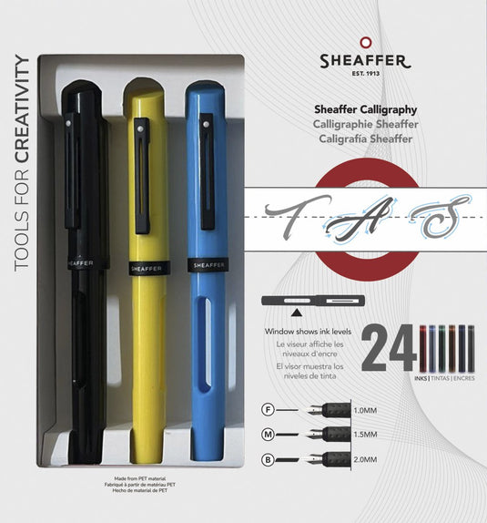 Sheaffer kalligrafiepen - zwart, blauw, geel maxi - penpunt f m b - sf-93404