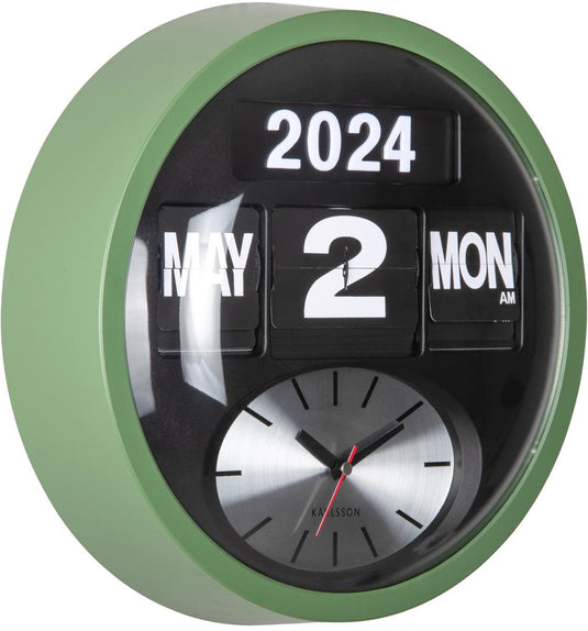 Karlsson wandklok round flip - jungle groen - 11x32.6x32.6cm - wandklok scandinavisch