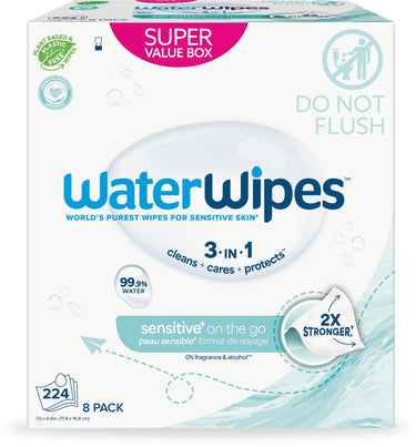 Waterwipes sensitive on the go doekjes – 224 stuks (8 verpakkingen)
