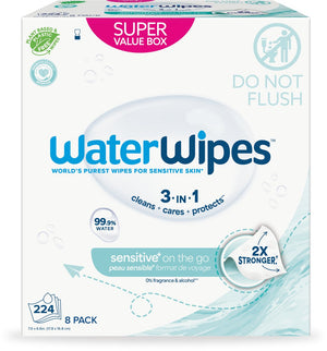 Waterwipes sensitive on the go doekjes – 8 x 28 stuks - 224 doekjes - voordeelverpakking