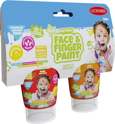 Natural face fingerpaint tube - rood en oranje, 2x65ml - schmink