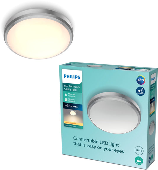Philips led philips doris badkamerplafonnière - nikkel - klein - 6 w