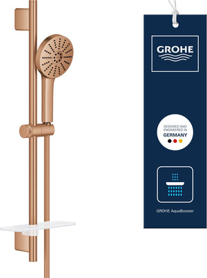 Grohe vitalio joy+ 120 doucheset met douchestang – met douchekop, doucheslang zeepschaal – 3 straalsoorten – aquabooster – aquacalibrator (7l min) – geborsteld warm sunset