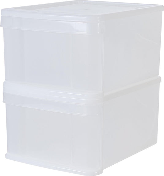 Iris stacking drawer - opberglade - 20 l - kunstof - wit transparant - set van 2