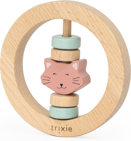 Trixie houten ronde rammelaar - mrs. cat - eerste speelgoed baby - kraamcadeau - voor jongens meisjes
