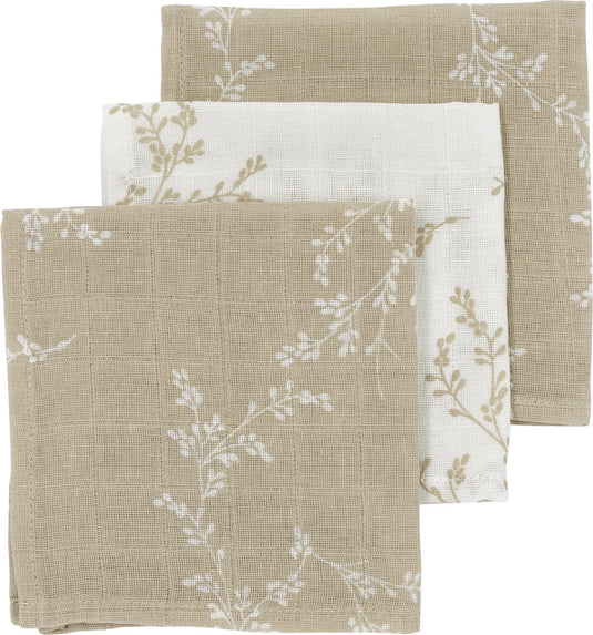Meyco baby branches monddoekjes - 3-pack - hydrofiel - sand - 30x30cm