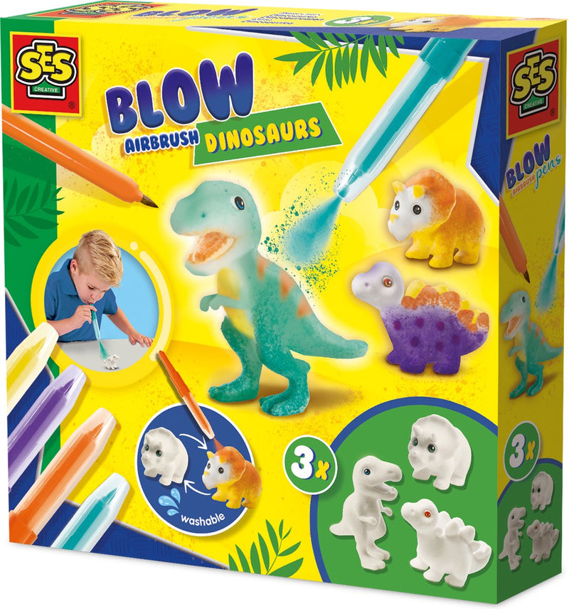 Load image into Gallery viewer, Ses creative 14295 blaasstiften - dinosaurussen - creatieve knutselset voor kinderen vanaf 5 jaar - versier dinosaurussen met blaasstiften - wasbaar en herbruikbaar - perfect voor dinoliefhebbers
