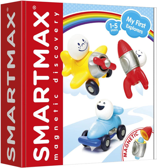 Smartmax my first explorers - magnetische auto en vliegtuig bouwen - bouwset met korte en lange staven - educatief speelgoed voor peuters - vanaf 1 jaar