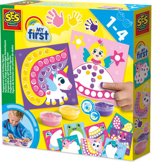 Ses creative - my first – stippen met vingerverf fantasie figuren - 10 vrolijke vingerverf kaarten in prinsessen feeën thema – unicorn – glutenvrij - 1 tot 4 jaar
