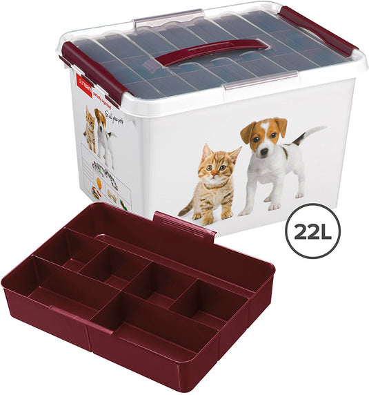 Sunware q-line huisdieren opbergbox met inzet 22l - 40x30x26 cm - wit rood